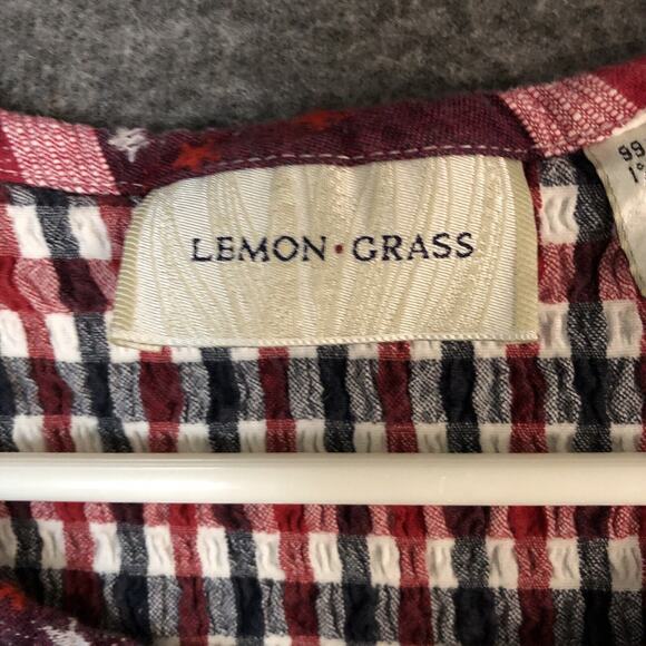 Lemon Grass 2Pcs Large Shirt w/Tank Plaid Short Sleeve Patriotic Patriot USA - Picture 6 of 11